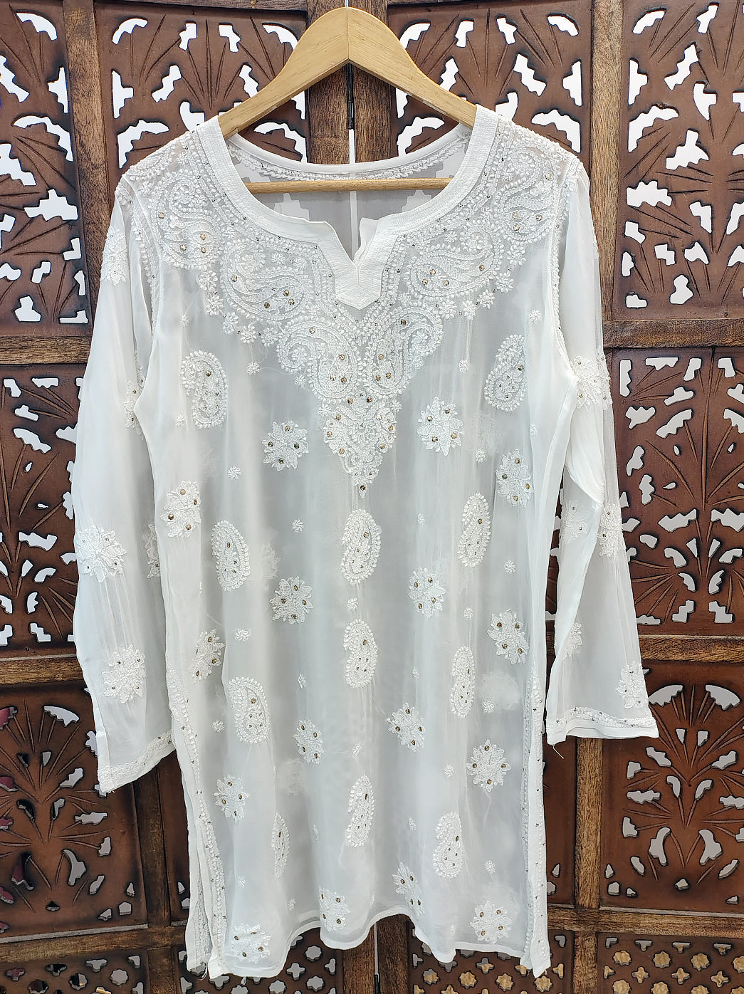 White Viscose Chikankari Short Kurti