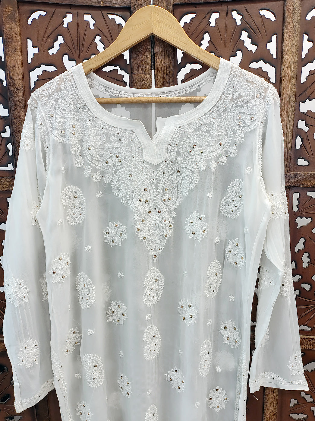 White Viscose Chikankari Short Kurti