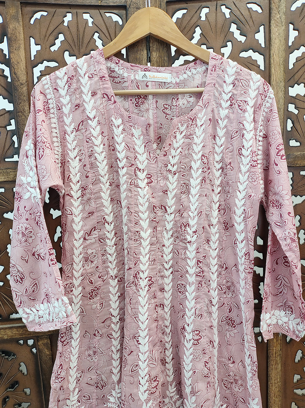 Peach Firosha Mulmul Chikankari Short Anarkali