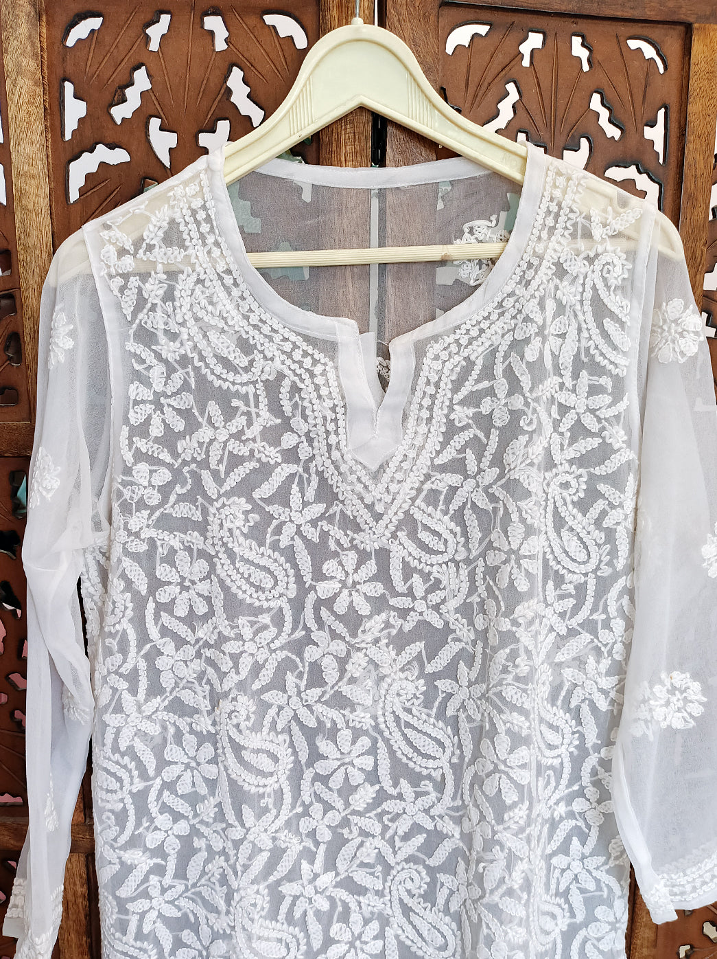 White Georgette Chikankari Short Jaal Kurti