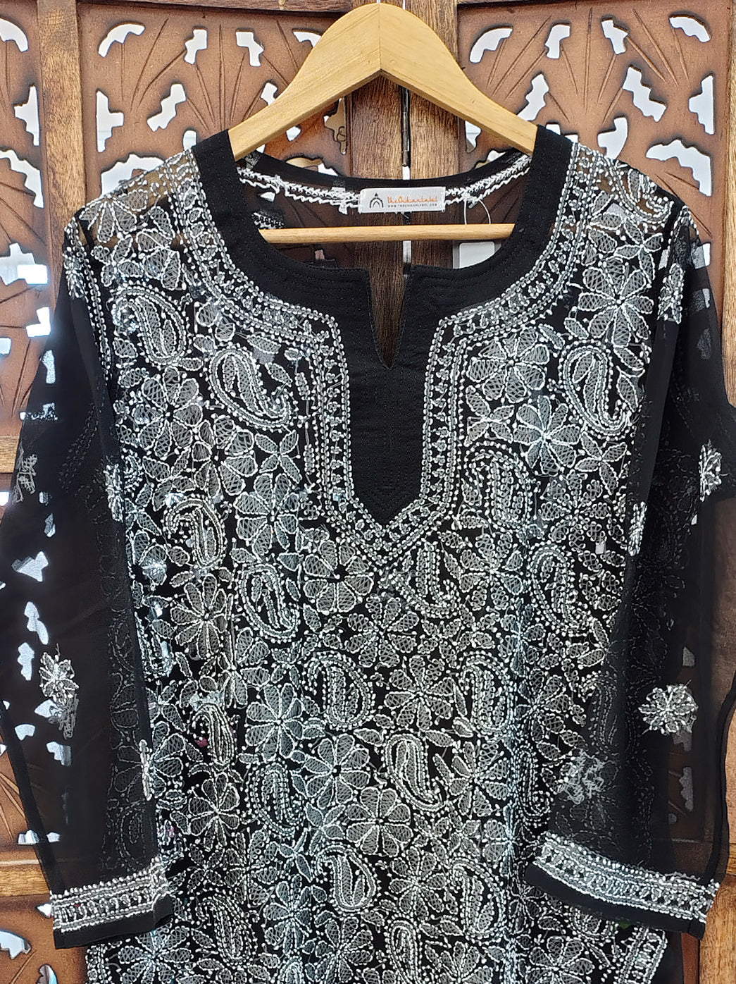 Black Georgette Chikankari Short Jaal Kurti