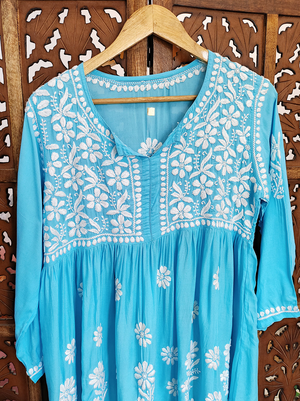 Sky Blue Modal Chikankari Short Top