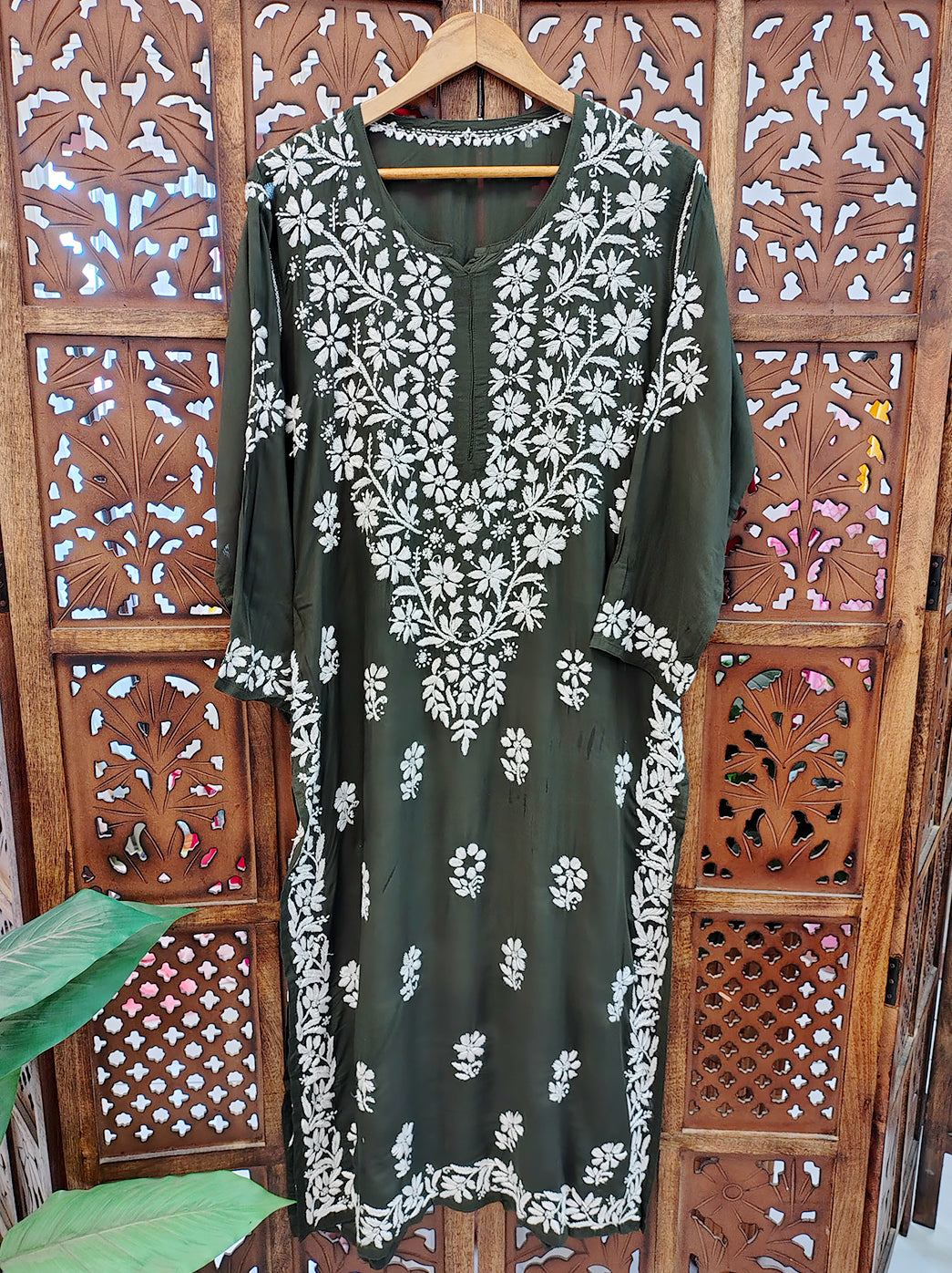 Dark Grey Modal Chikankari Straight Kurti