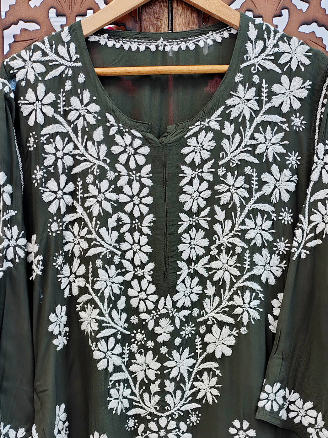 Dark Grey Modal Chikankari Straight Kurti