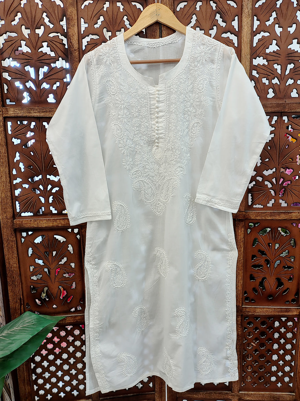 White Cotton Chikankari Straight Kurti