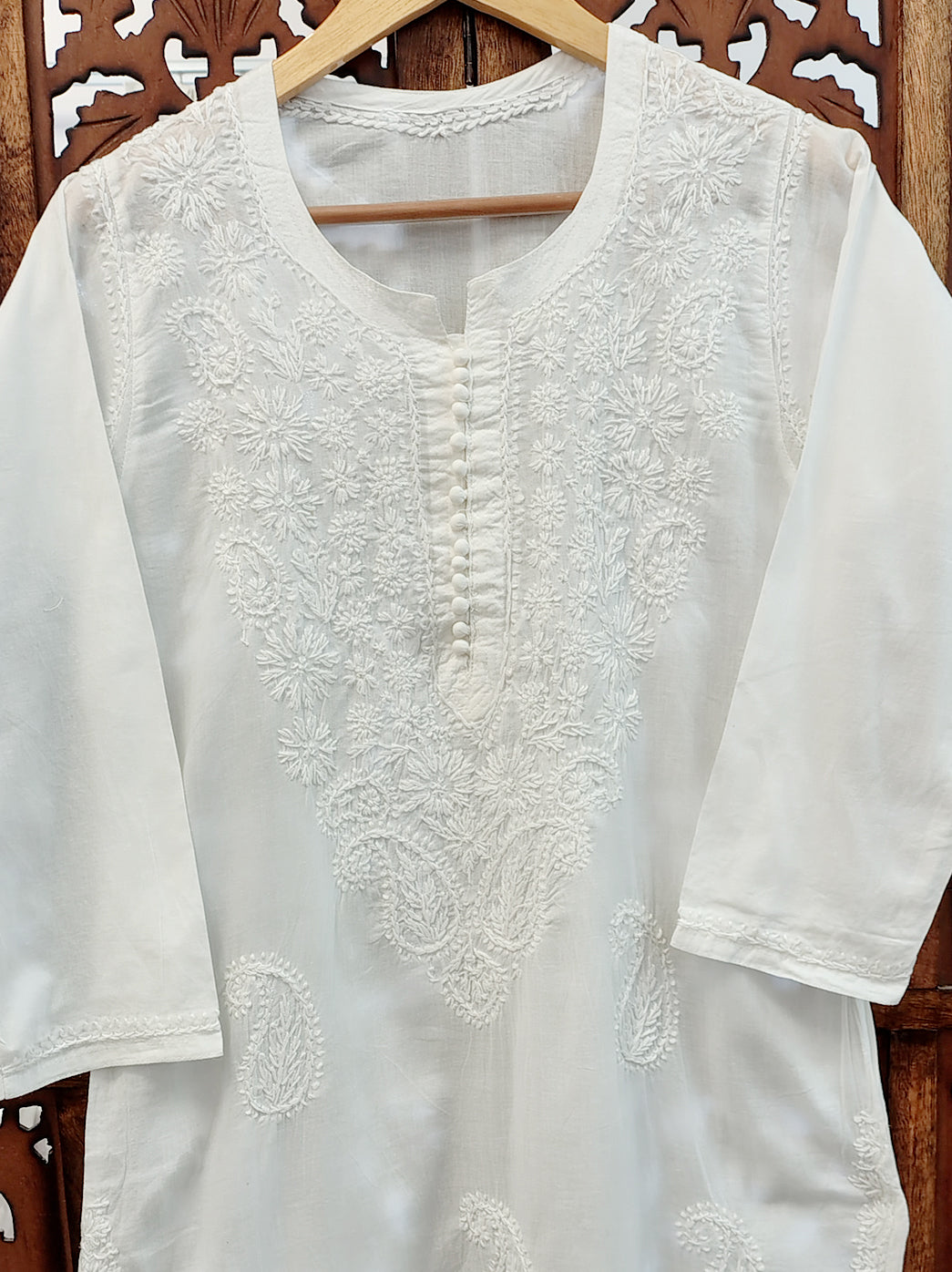 White Cotton Chikankari Straight Kurti