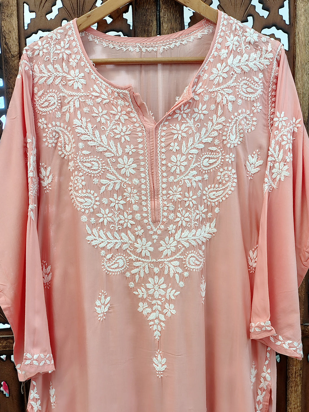 Peach Modal Chikankari Straight Kurti