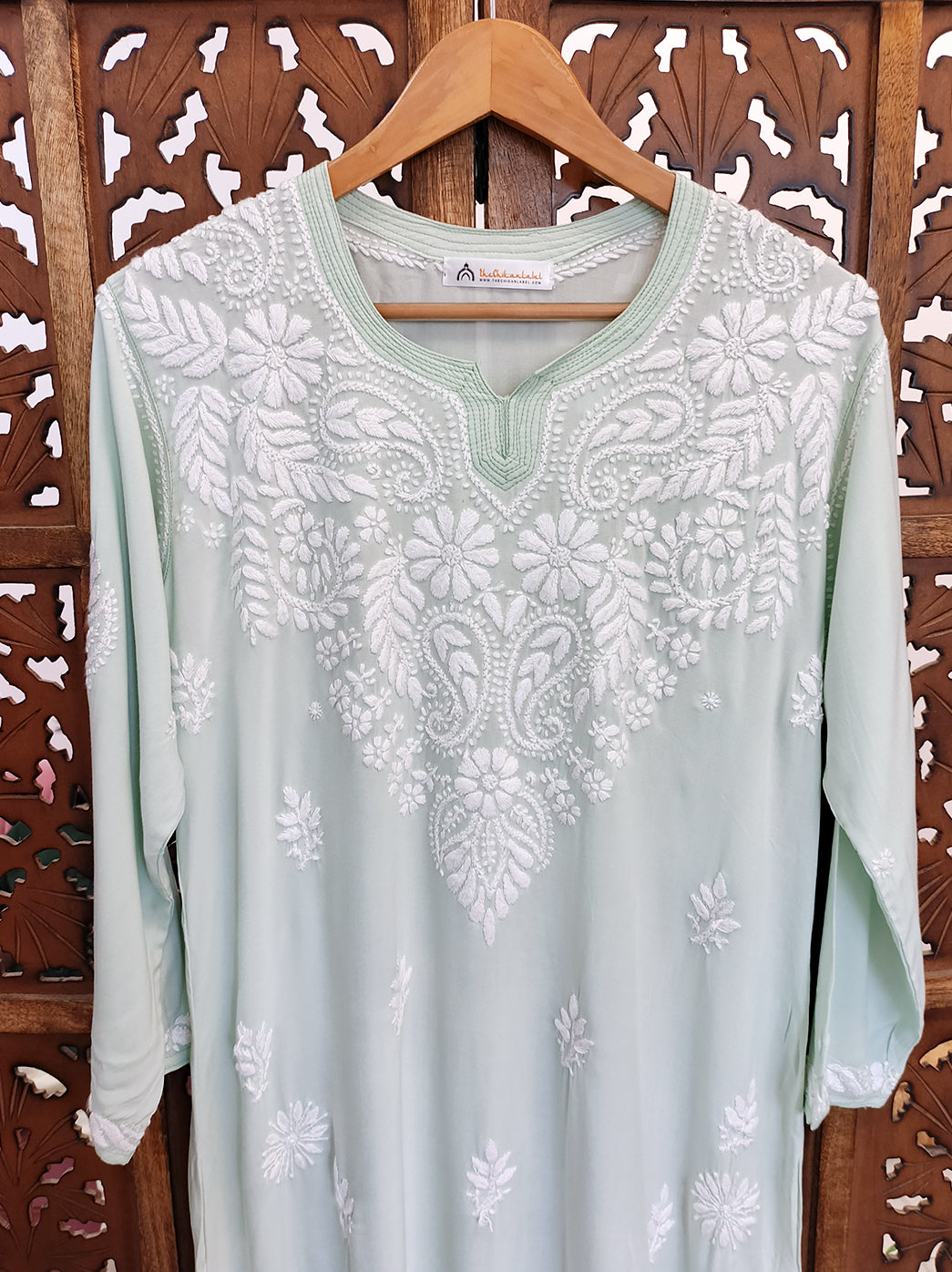 Sea Green Modal Chikankari Straight Kurti