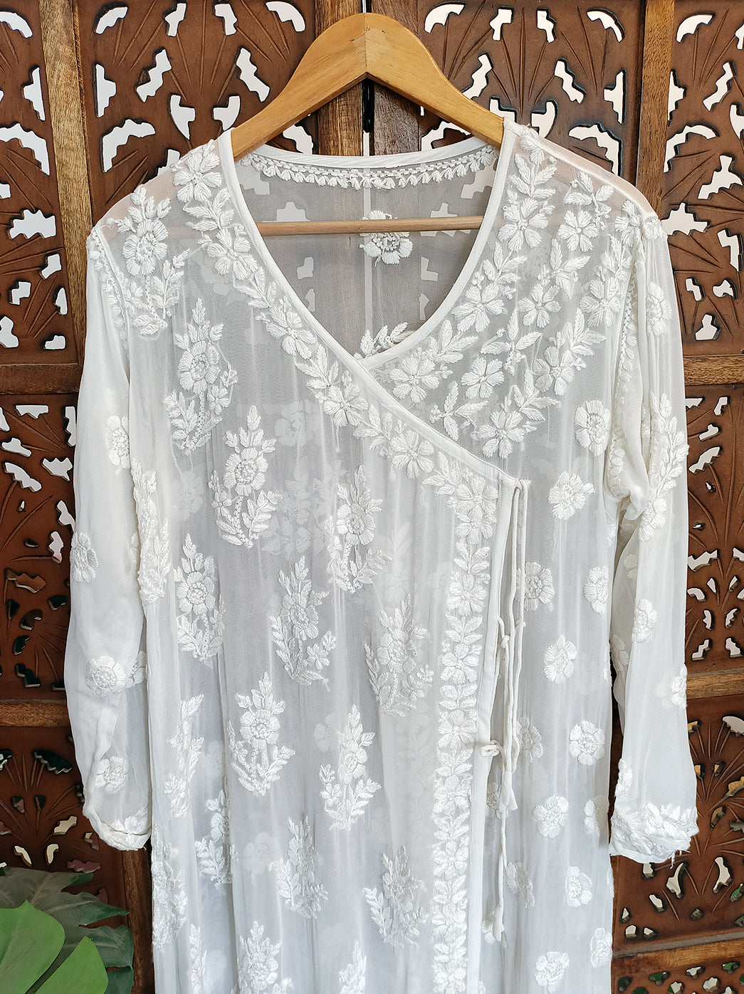 White Viscose Chikankari Angrakha