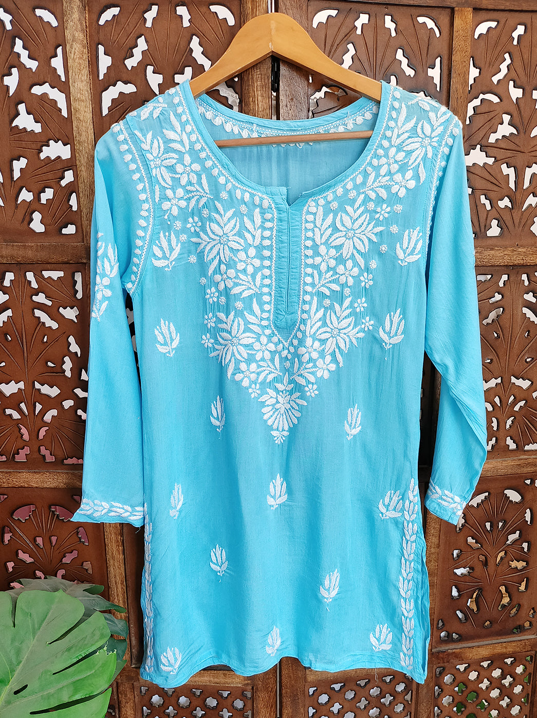 Sky Blue Modal Chikankari Short Top