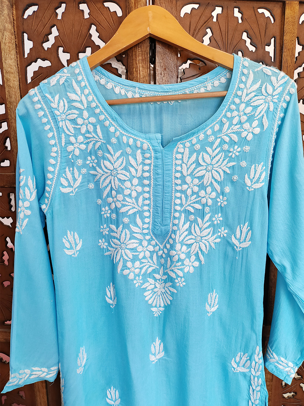 Sky Blue Modal Chikankari Short Top