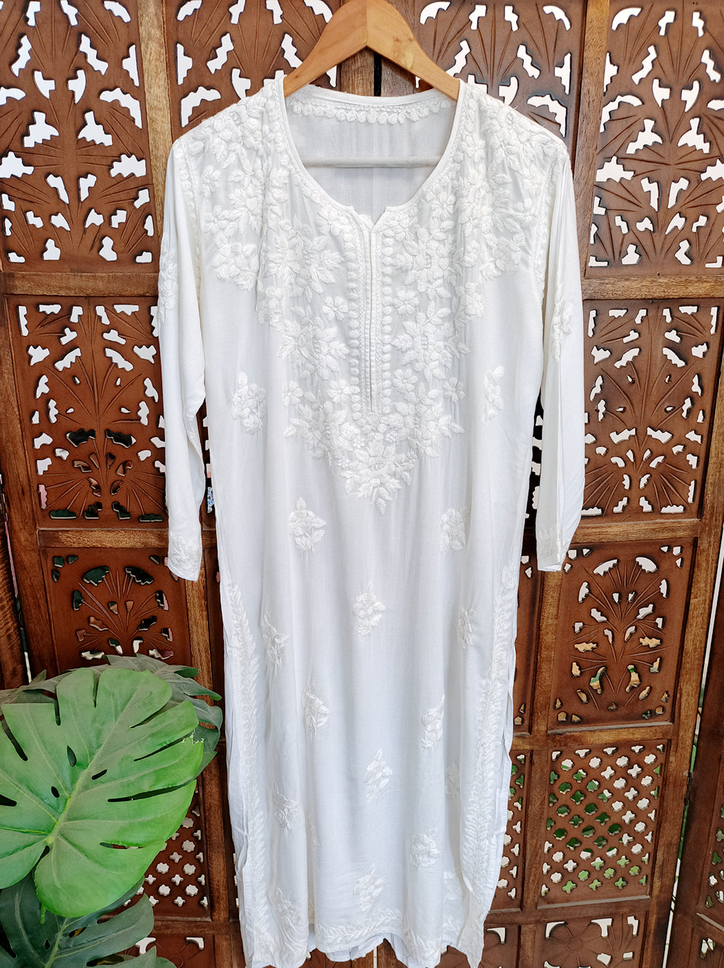 White Modal Chikankari Straight Kurti
