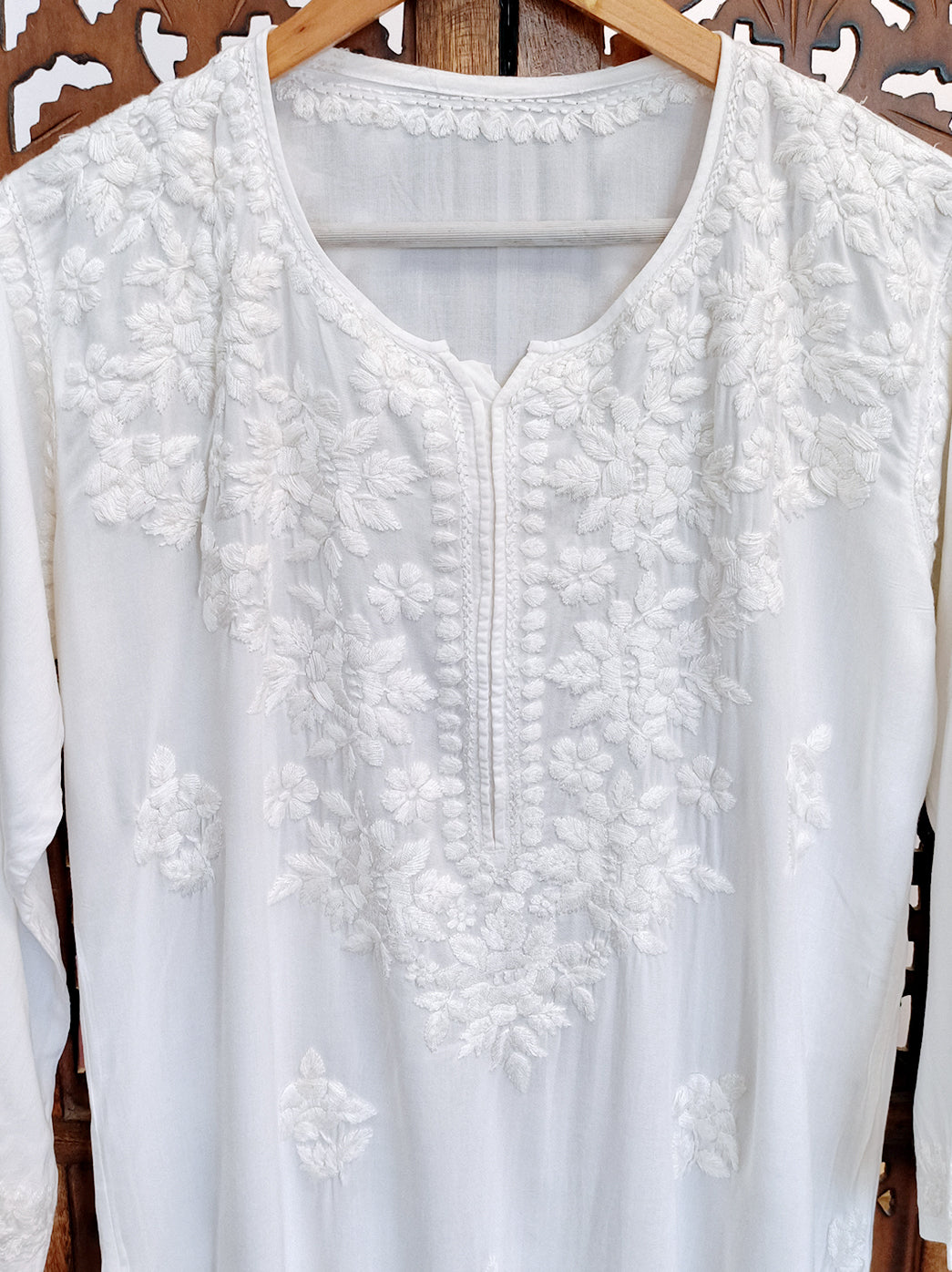 White Modal Chikankari Straight Kurti