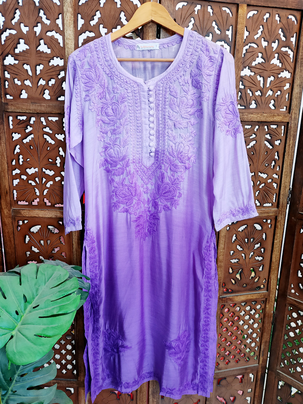 Lilac Muslin Chikankari Straight Kurti