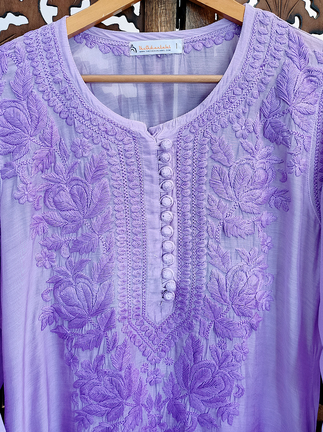 Lilac Muslin Chikankari Straight Kurti