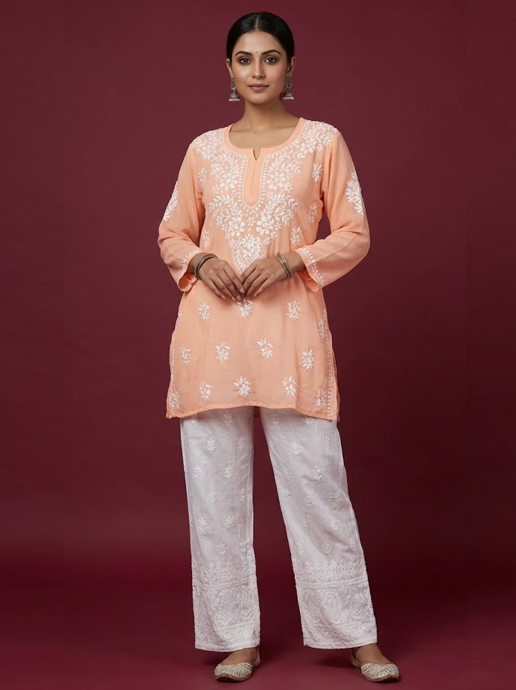 Peach Modal Chikankari Short Top