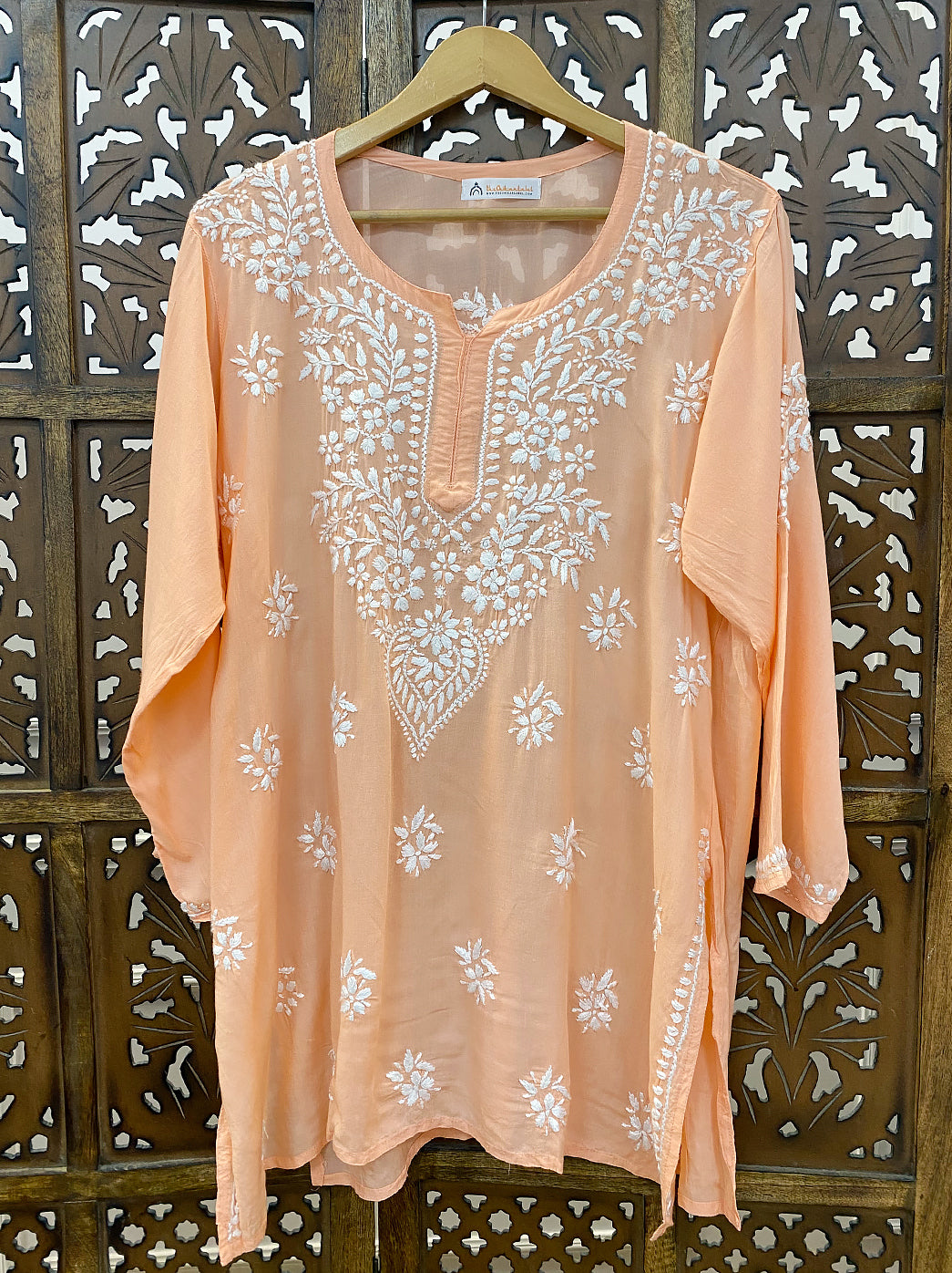 Peach Modal Chikankari Short Top
