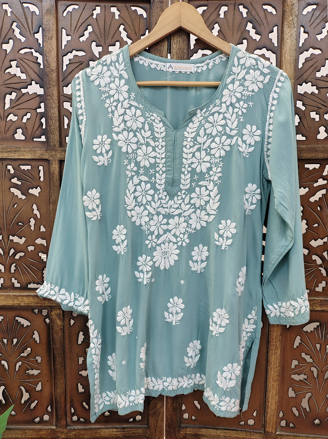 Green Rayon Chikankari Short Top