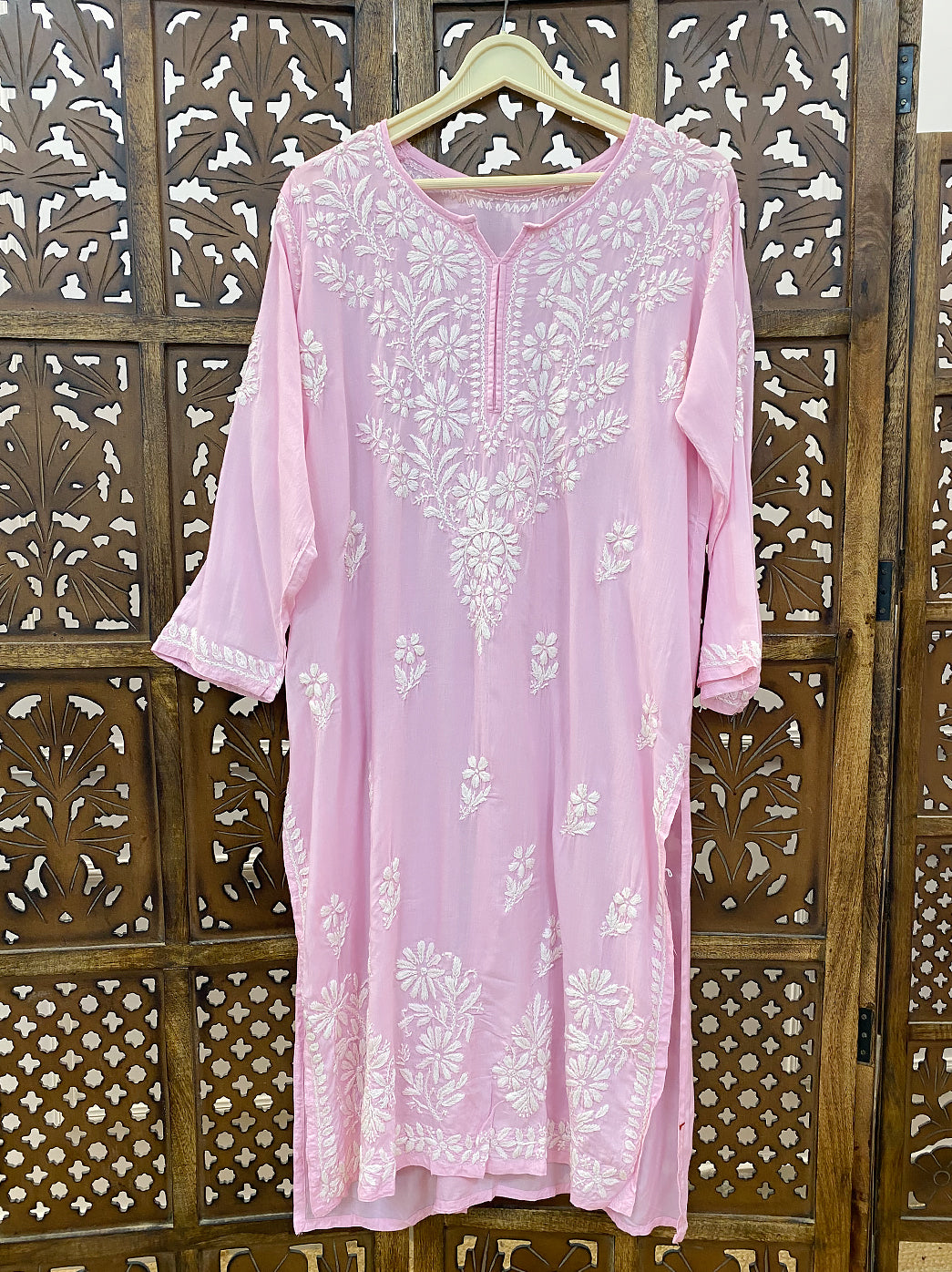 Baby Pink Modal Chikankari Straight Kurti