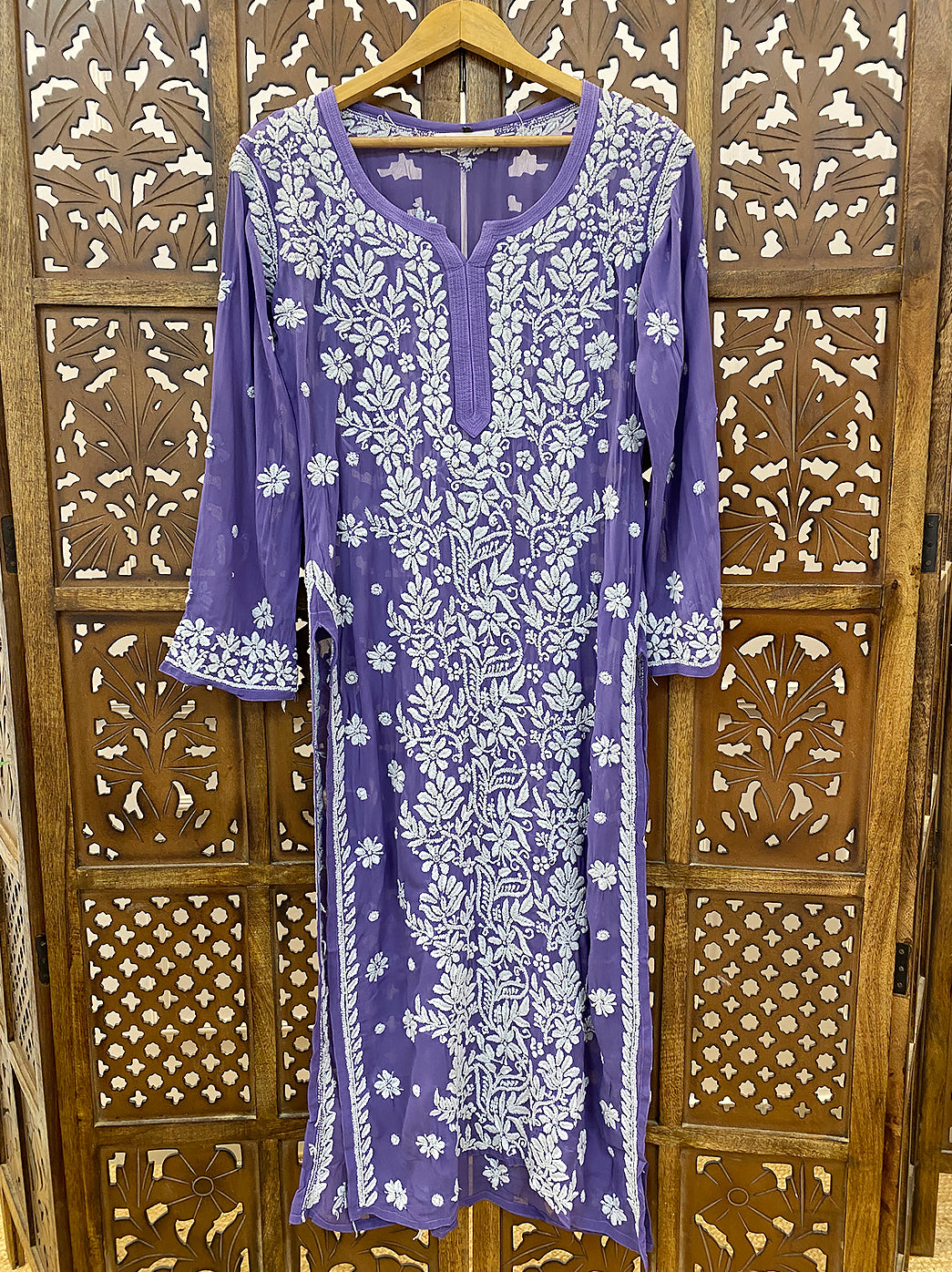Purple Viscose Chikankari Straight Kurta
