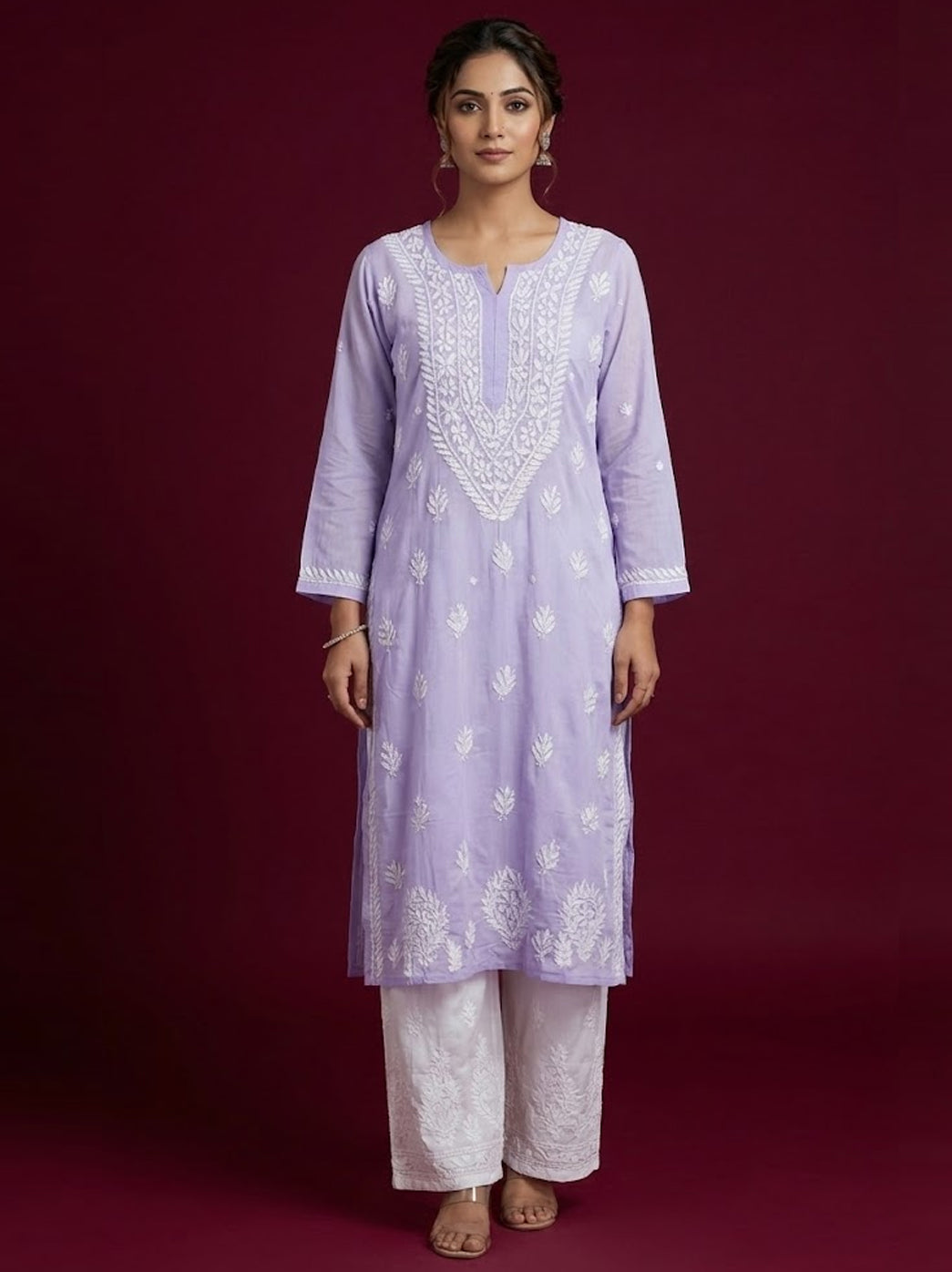 Lavender Modal Chikankari Straight Kurti
