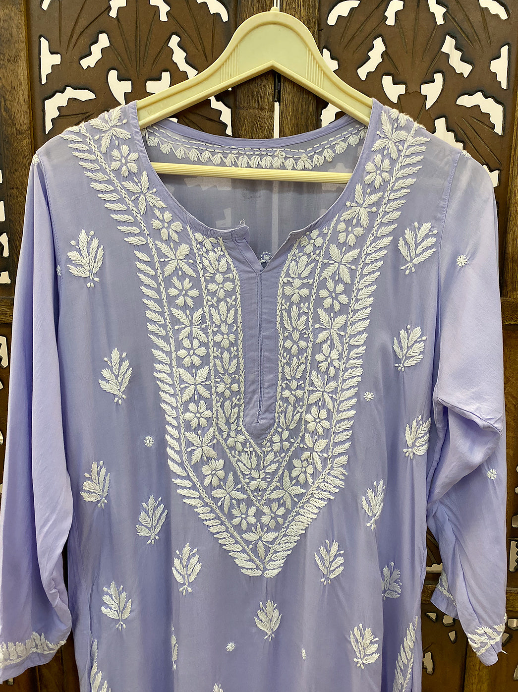 Lavender Modal Chikankari Straight Kurti