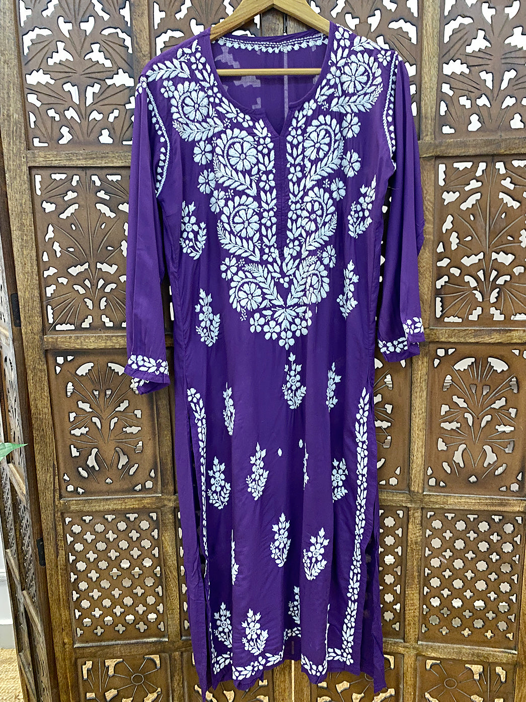 Purple Modal Chikankari Straight Kurti