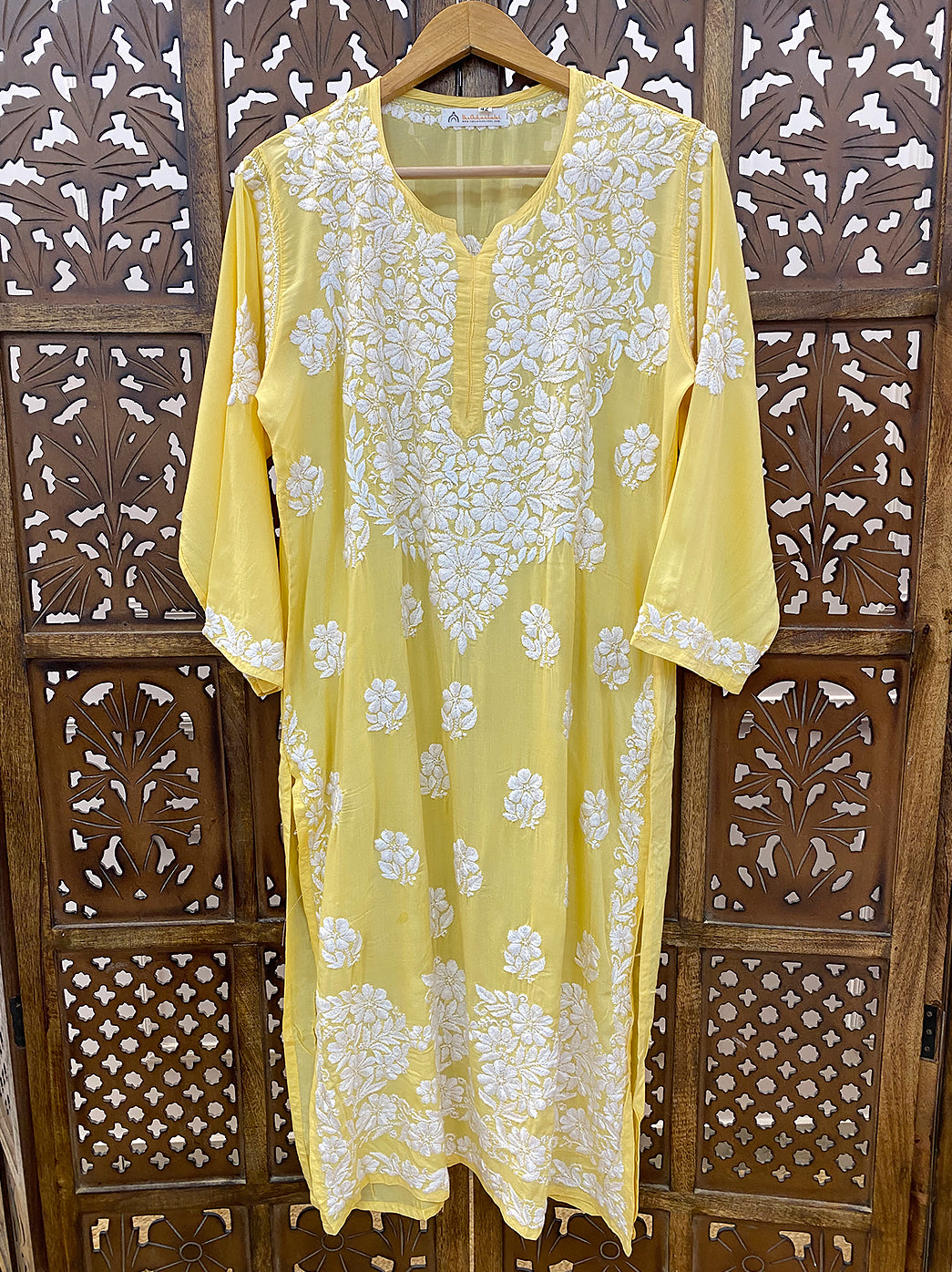Yellow Modal Chikankari Straight Kurti