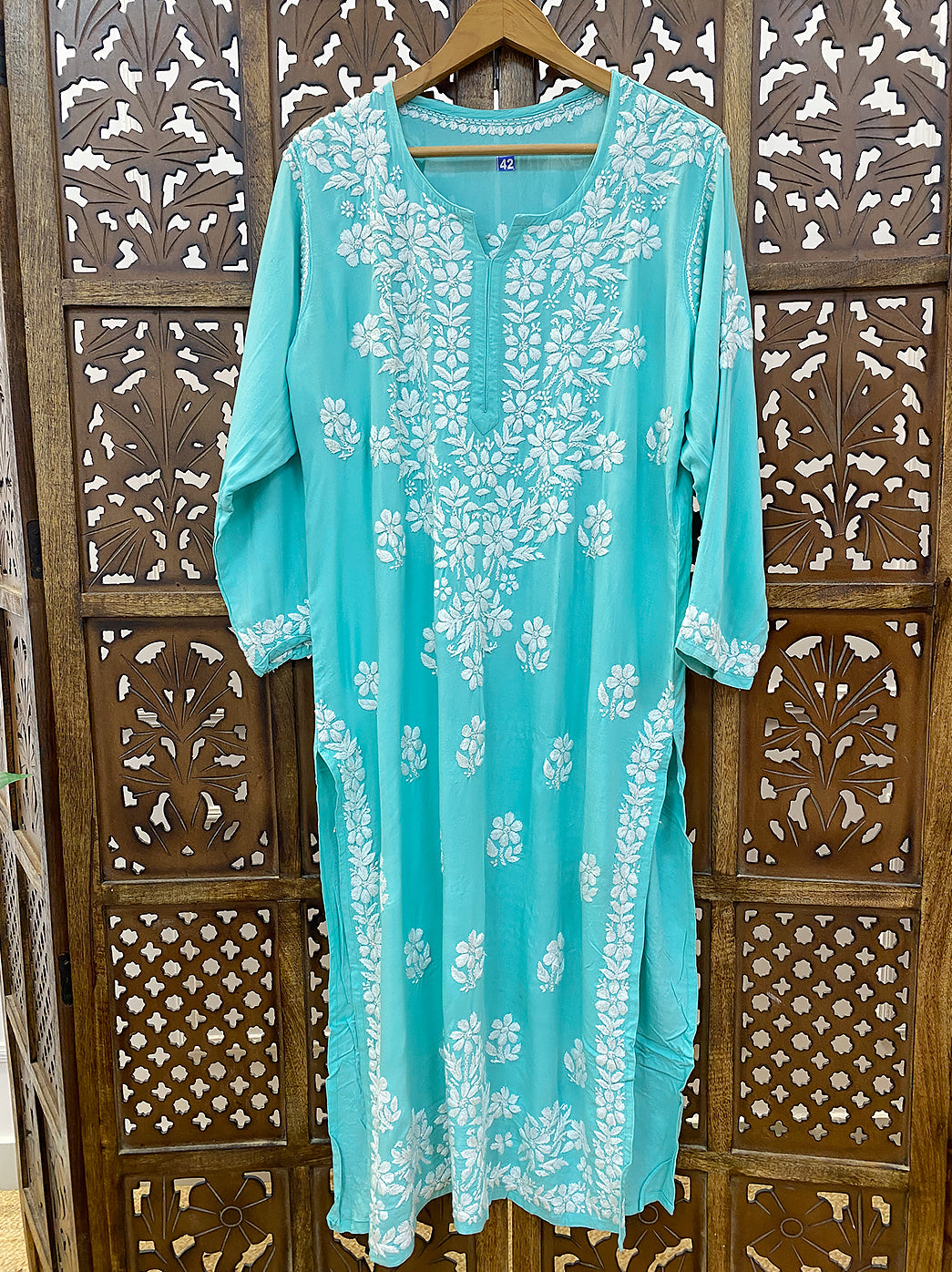Sea Green Modal Chikankari Straight Kurti