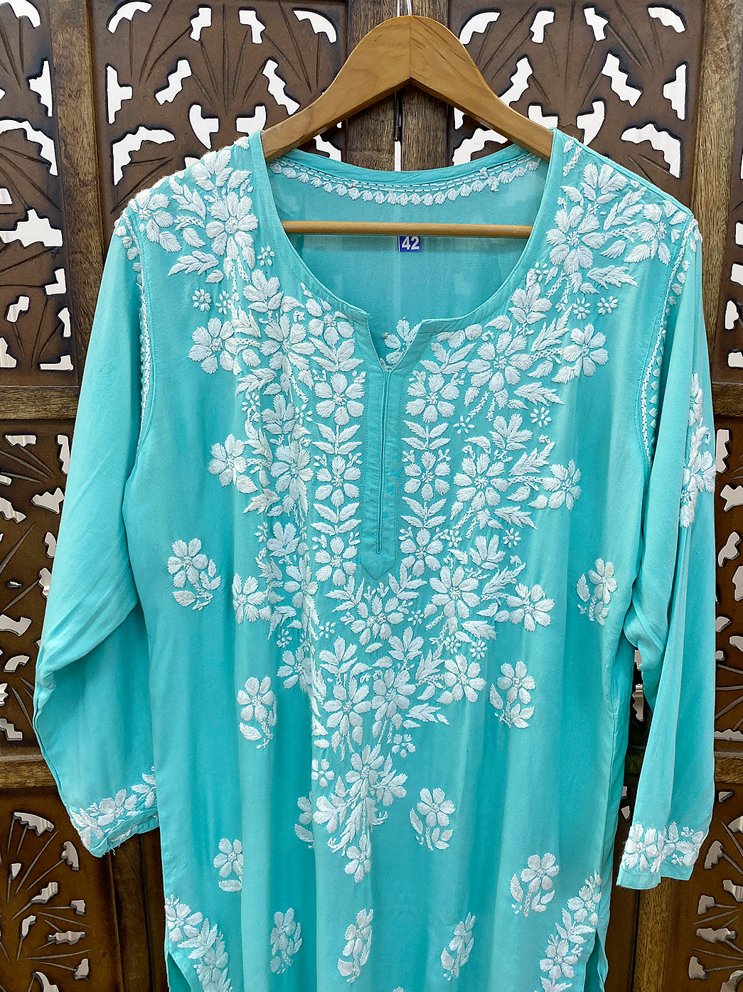 Sea Green Modal Chikankari Straight Kurti