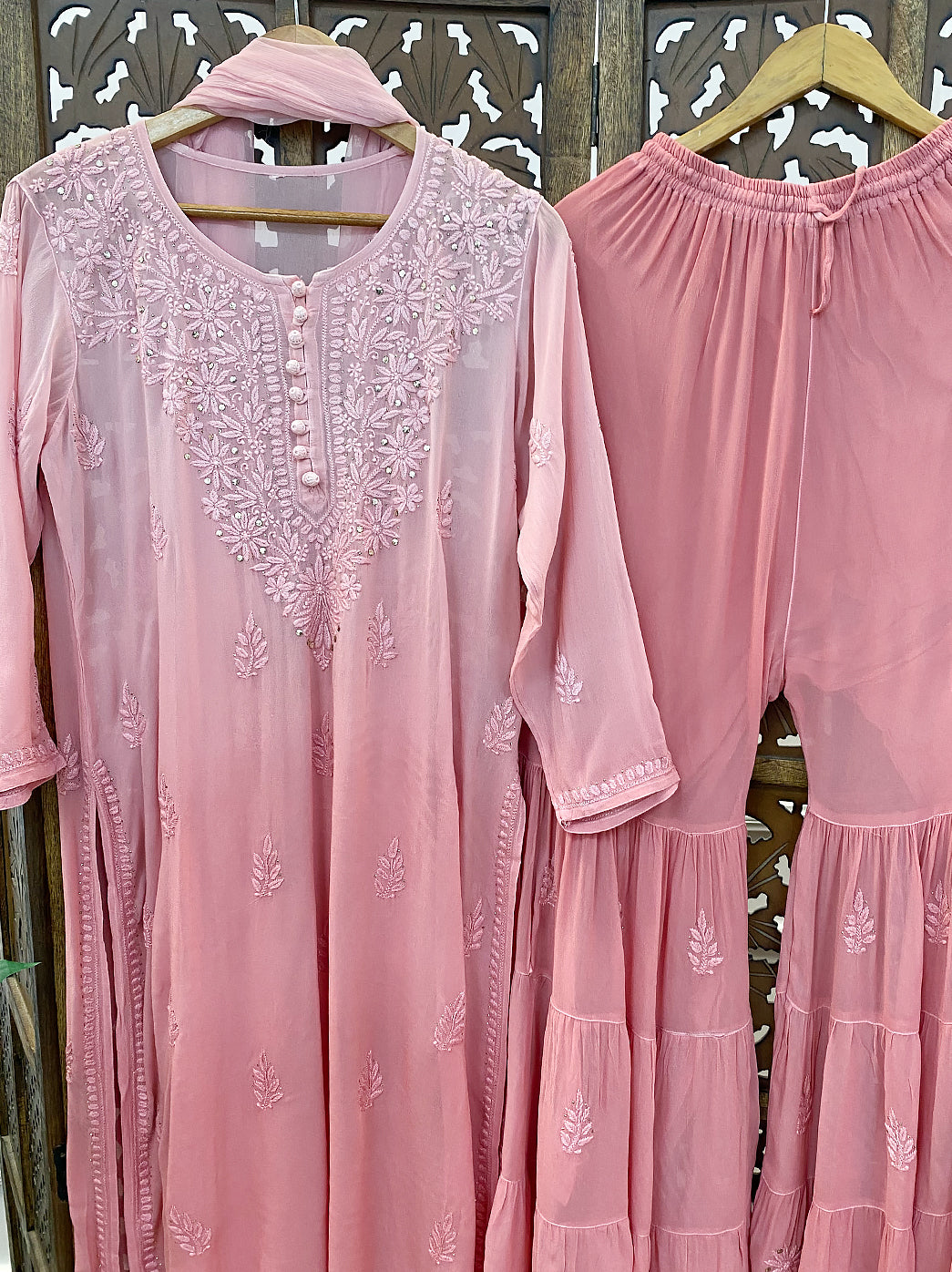 Blush Pink Viscose Chikankari Kurta Set