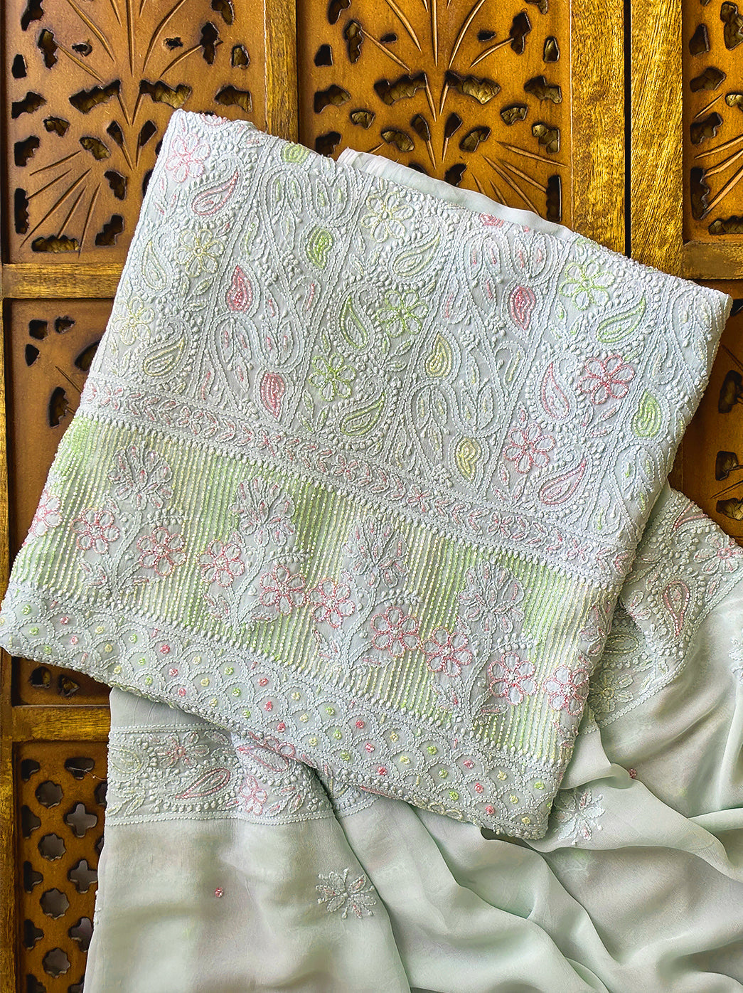 Zaria Viscose Chikankari Kurti Piece with Dupatta - Green