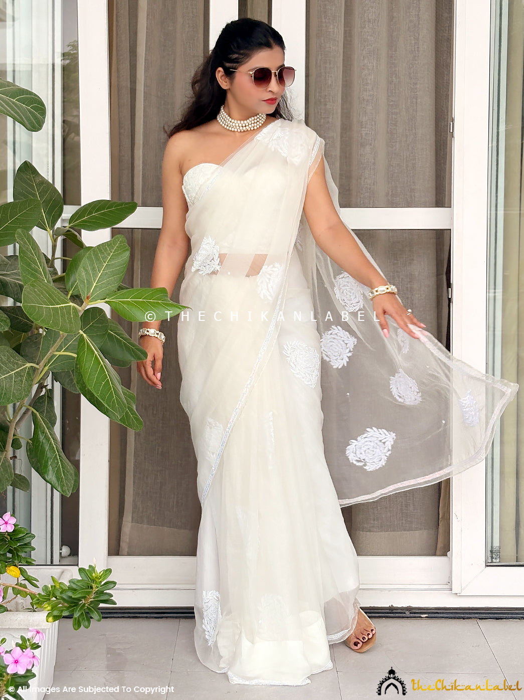 White Organza Chikankari Saree