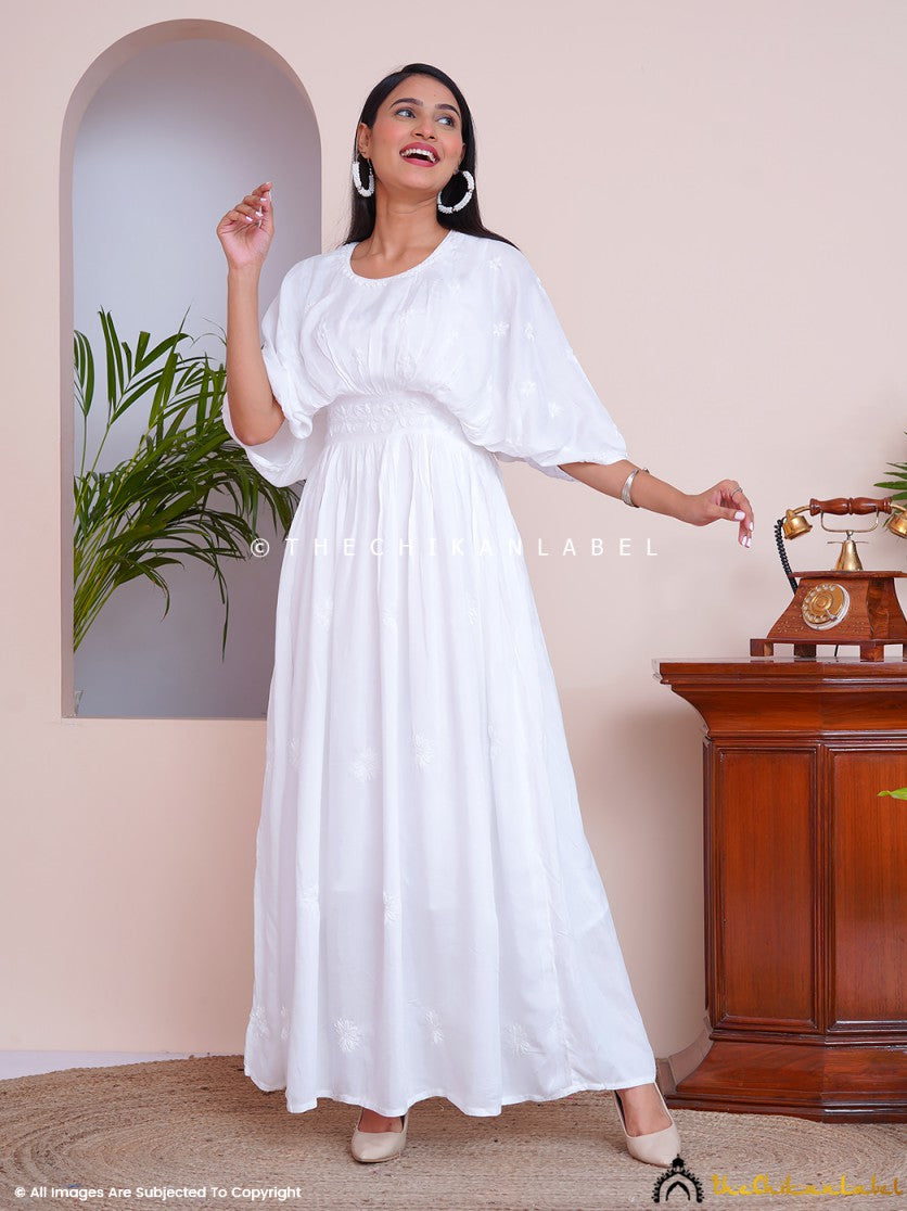 White Muslin Chikankari Kimono Boho Kaftan