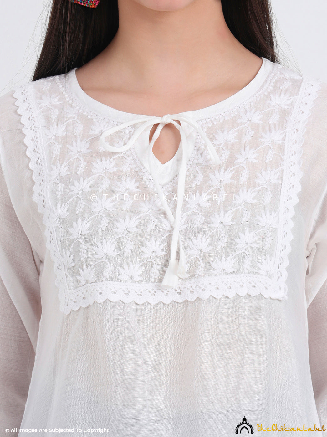 White Laina Chanderi Chikankari Short Top
