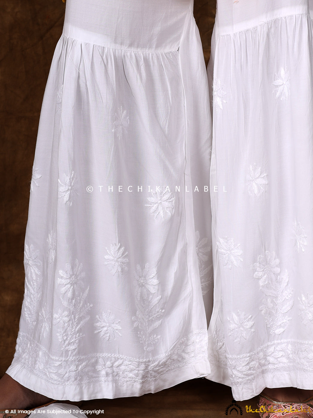 White Modal Single Layer Chikankari Garara - Thechikanlabel