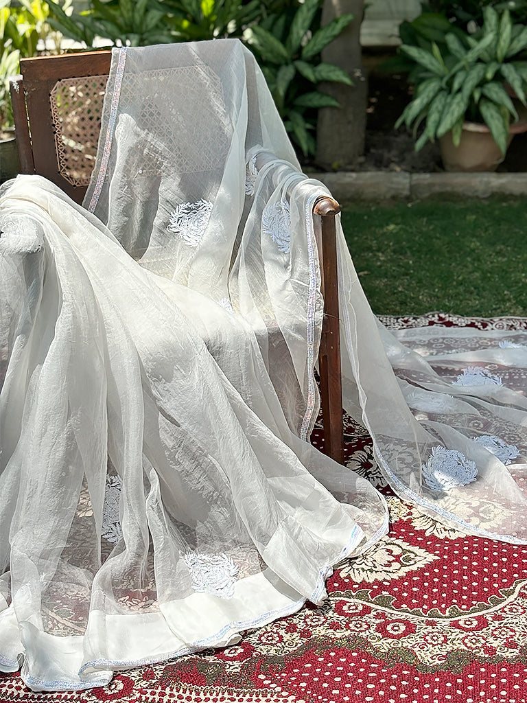 White Organza Chikankari Saree
