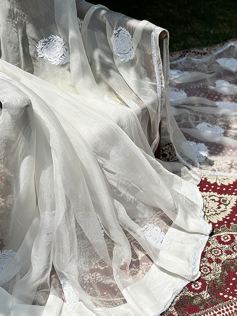 White Organza Chikankari Saree