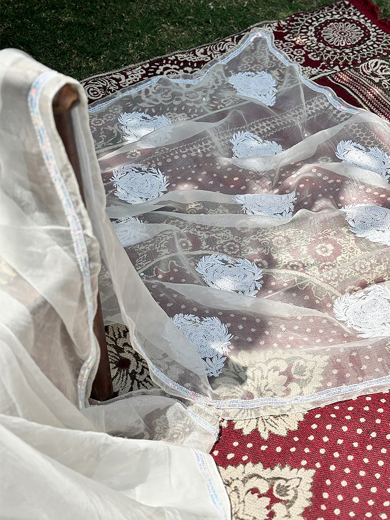 White Organza Chikankari Saree