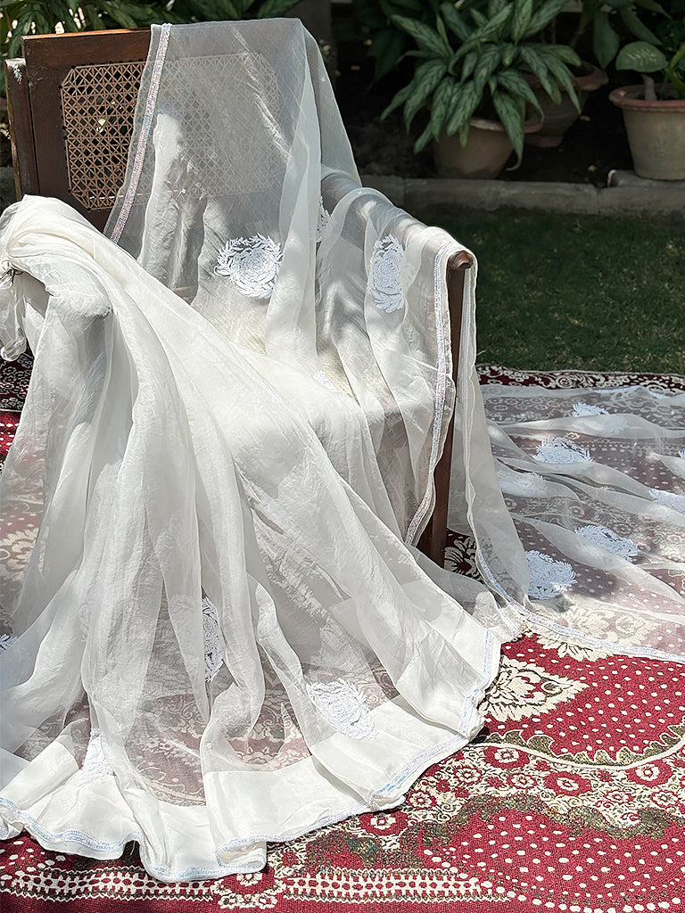 White Organza Chikankari Saree