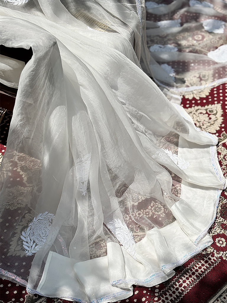 White Organza Chikankari Saree