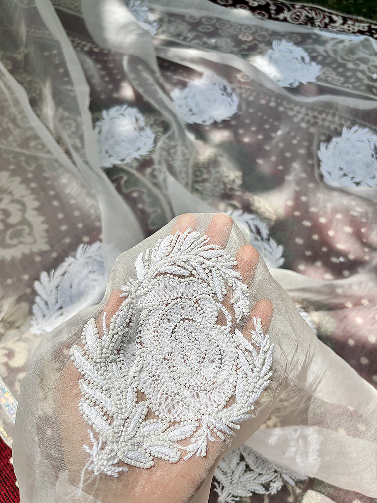 White Organza Chikankari Saree