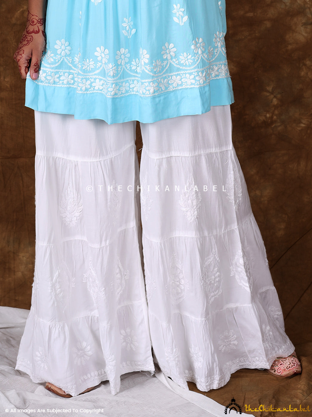 White Liaqat Modal Three Layer Chikankari Garara