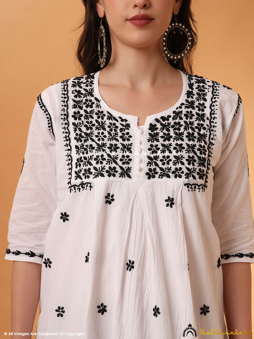 White Vani Cotton A-Line Chikankari Peplum Top
