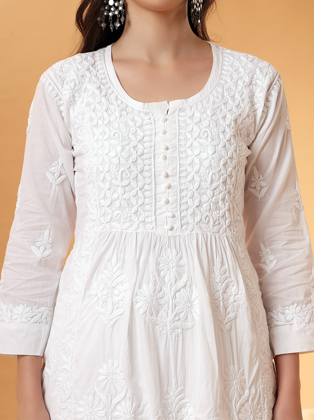 Amulya cotton chikankari kurti in classic white for women