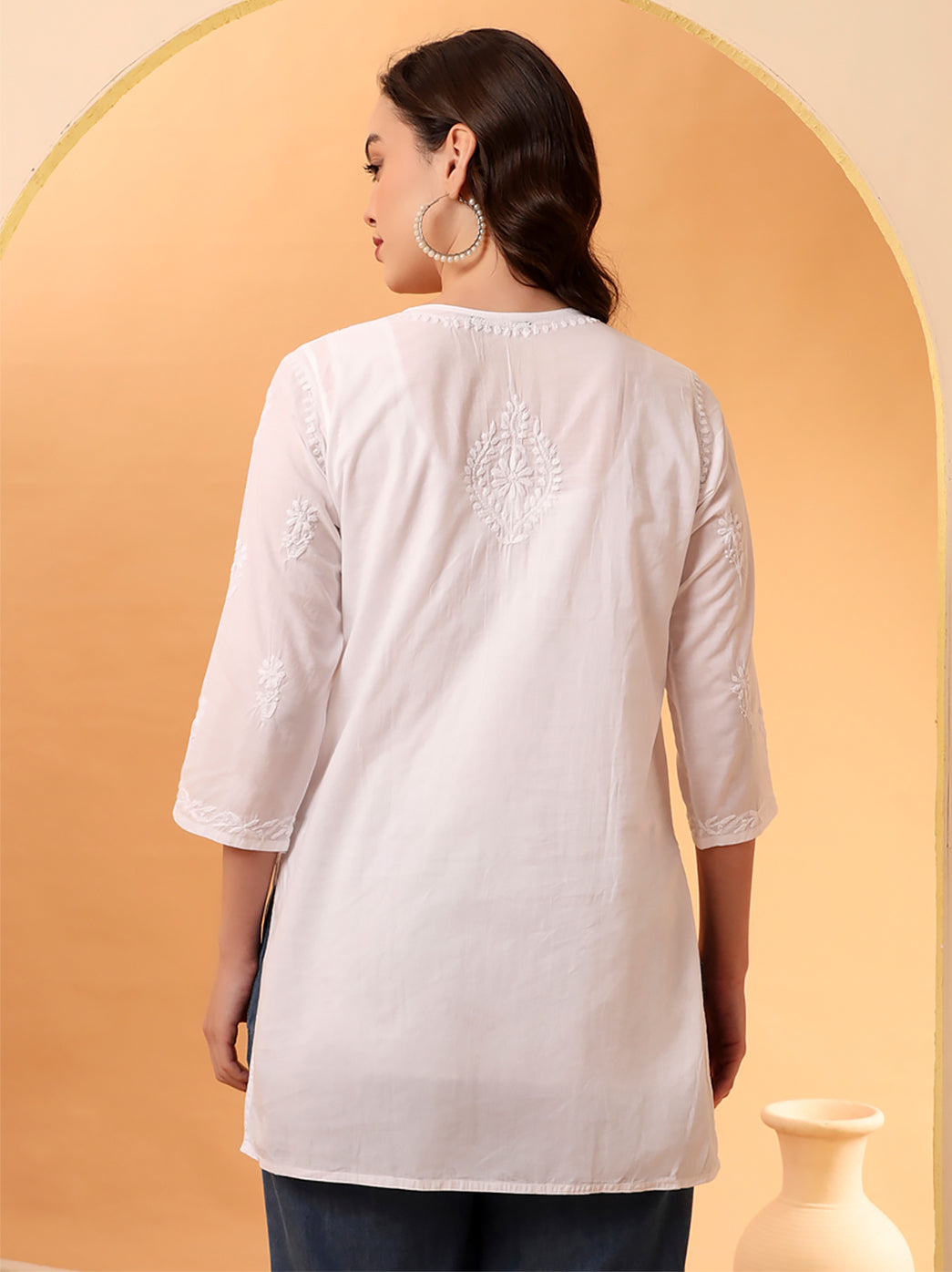 White Ira Cotton Chikankari Short Kurta