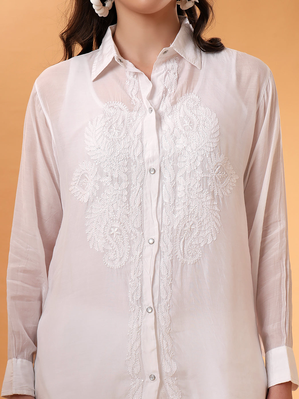 White Riha Muslin Chikankari Co-ord Set