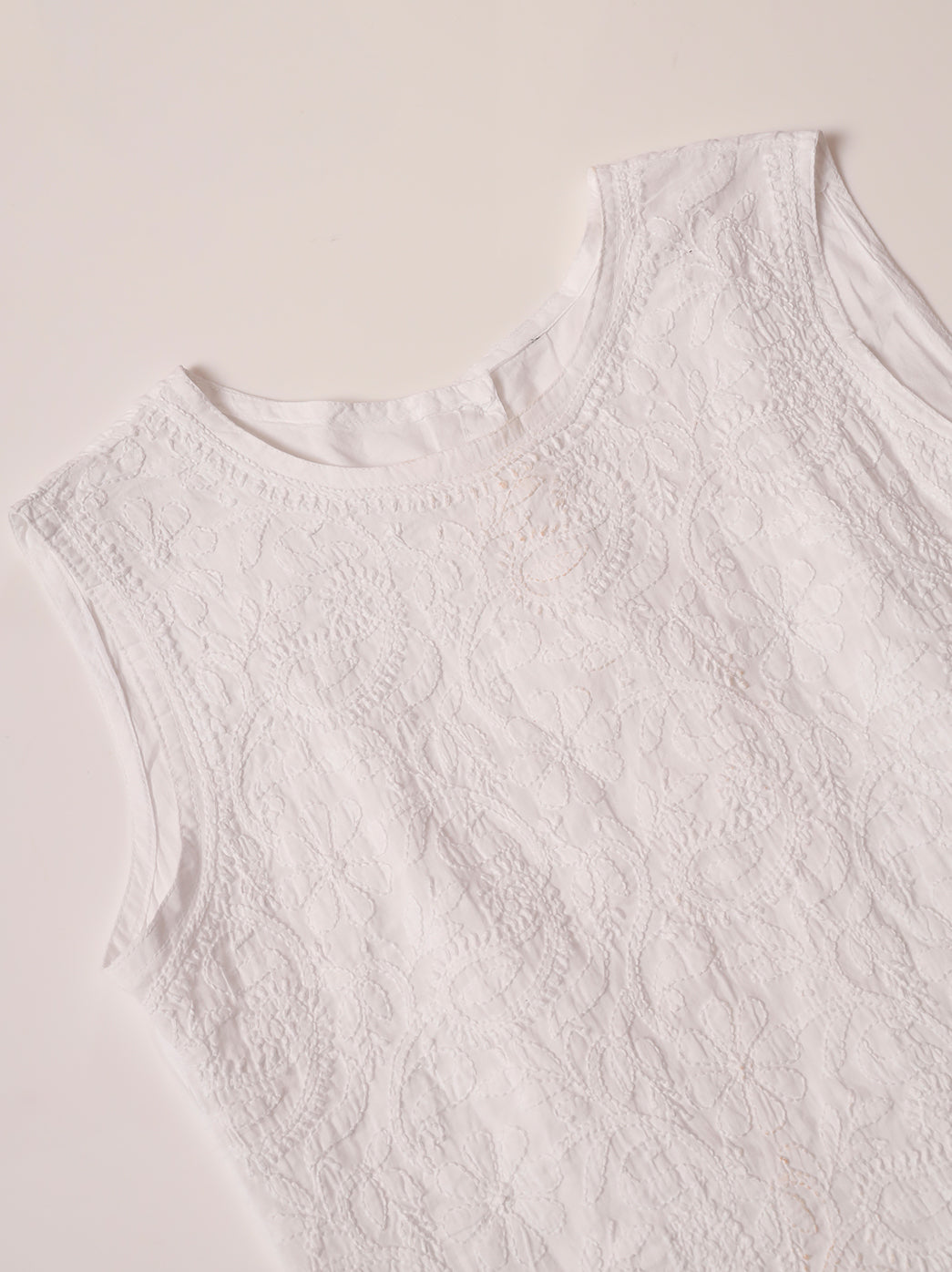 White Samiya Mulmul Chikankari Sleeveless Top