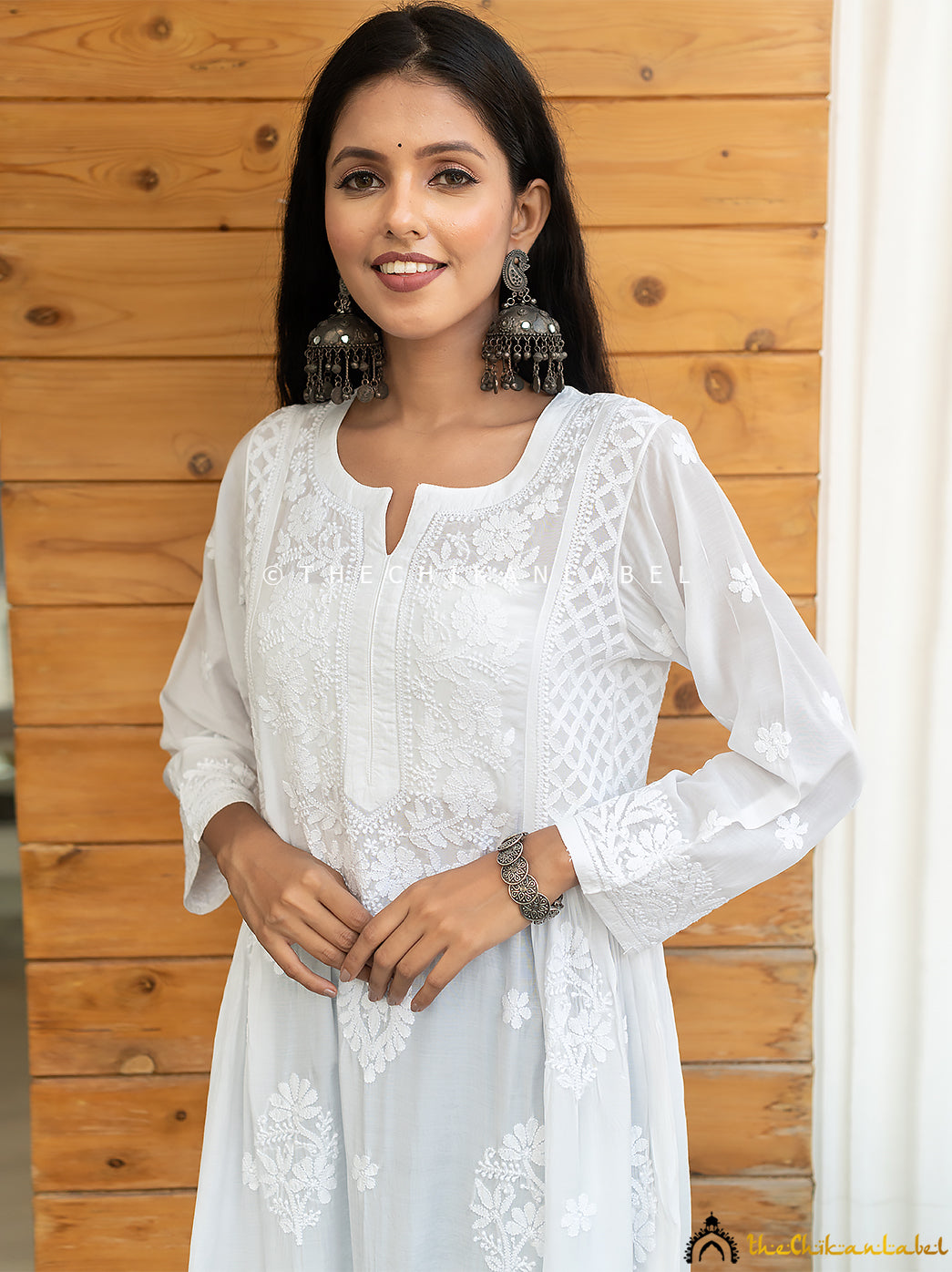 White Muslin Chikankari A-Line Kurti