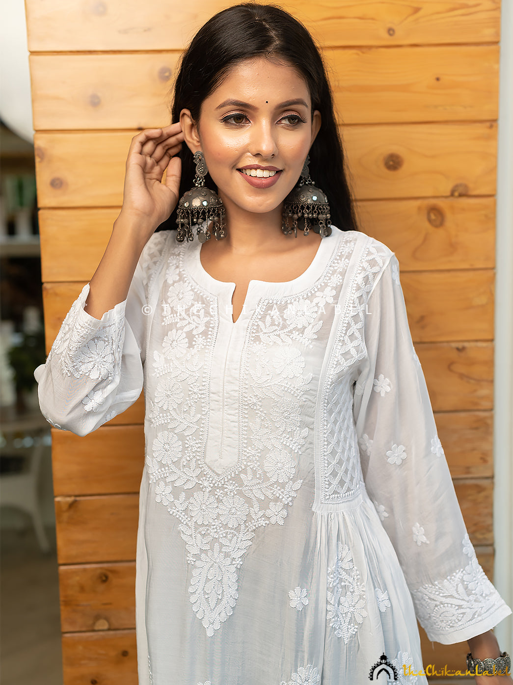 White Muslin Chikankari A-Line Kurti